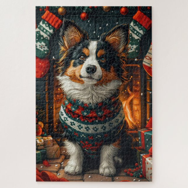 Puzzle Perro Finnish Lapphund con chimenea de regalo de N (Vertical)