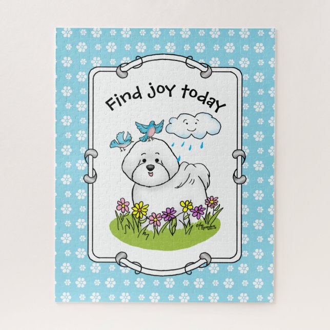 Puzzle Perro frito de Bichon primavera con flores - lindo (Vertical)