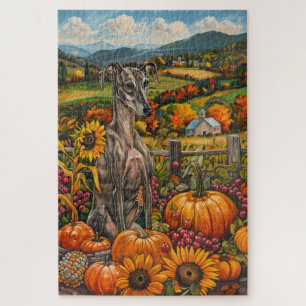 Puzzle Perro Galgo Cosecha de Otoño Día de Acción de Grac