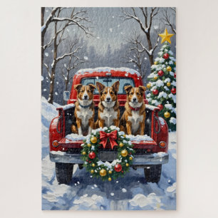 Puzzle Perro Ganadero Australiano Camión Rojo Navidad Fie