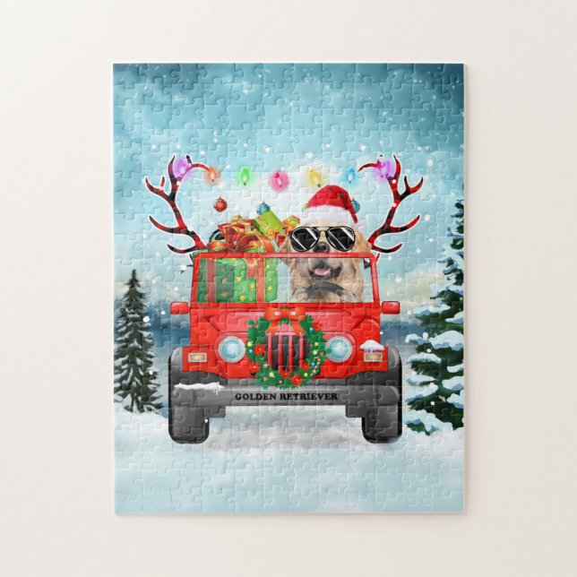 Puzzle Perro Golden Retriever con regalos de Navidades (Vertical)