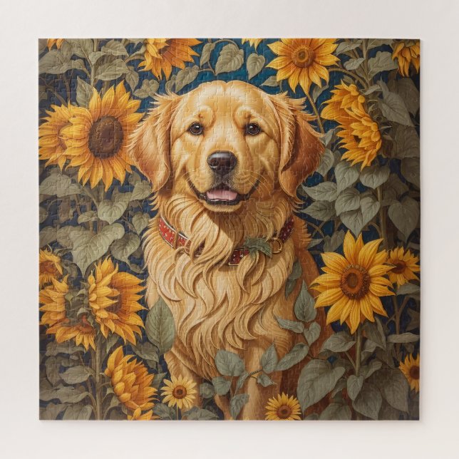 Puzzle Perro Golden Retriever En El Campo Del Girasol (Vertical)