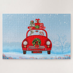 Puzzle Perro Goldendoodle En Coche Con Santa Claus