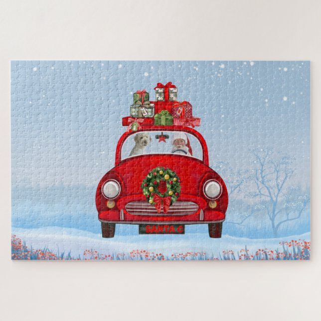 Puzzle Perro Goldendoodle En Coche Con Santa Claus (Horizontal)