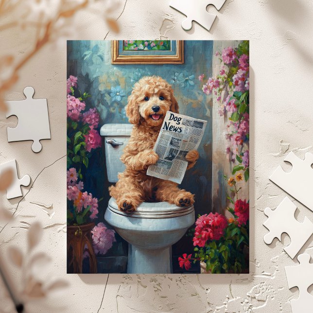 Puzzle Perro Goldendoodle en el inodoro Divertido (Doodle on Toilet)