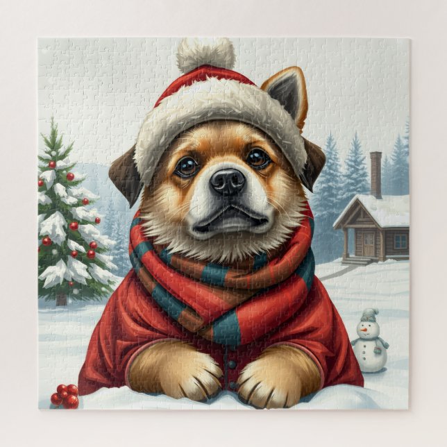 Puzzle Perro Guay con atuendo de invierno precoz e invier (Vertical)