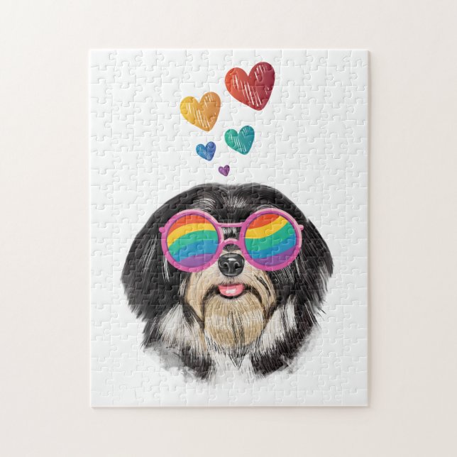 Puzzle Perro Havanés con Corazones Día de San Valentín (Vertical)