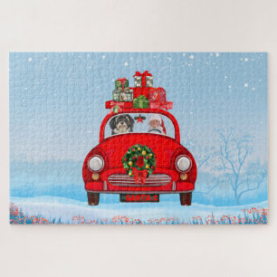 Puzzle Perro Havanés en coche con Papá Noel