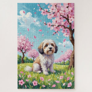 Puzzle Perro Havanés Flor de Cerezo de Primavera