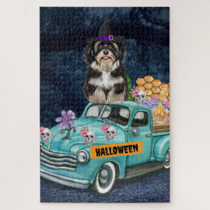 Puzzle Perro Havanés Halloween Camión Noche Espeluznante