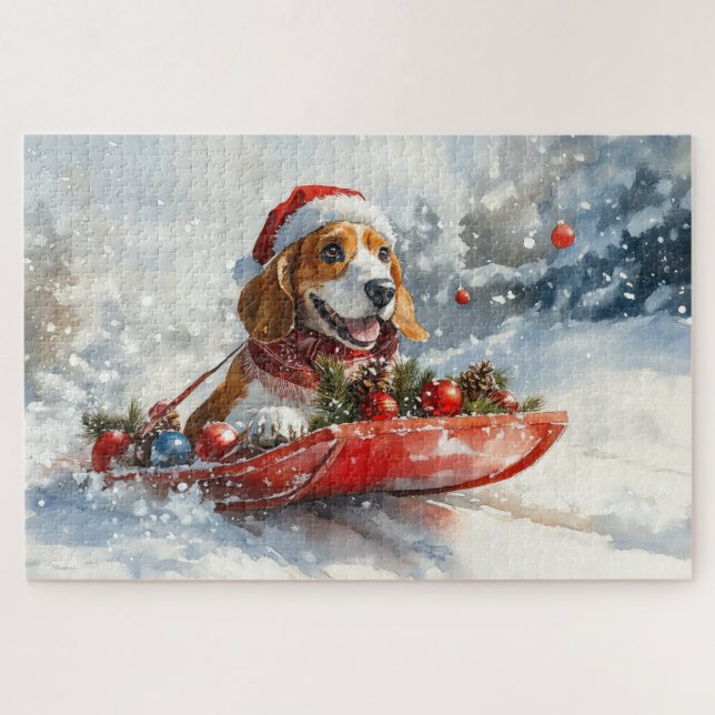 Puzzle Perro hebiondo basset en escabeche deja que nieve  (Horizontal)