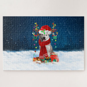 Puzzle Perro Husky siberiano con regalos de Navidad