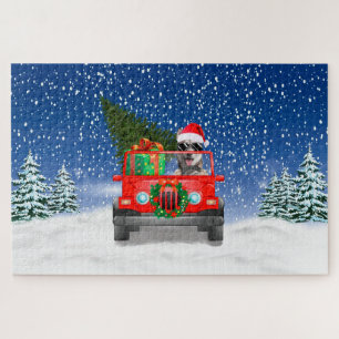 Puzzle Perro Husky siberiano con regalos de Navidades