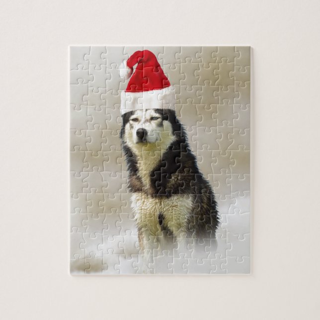 Puzzle Perro Husky Siberiano con Sombrero de Nieve (Vertical)