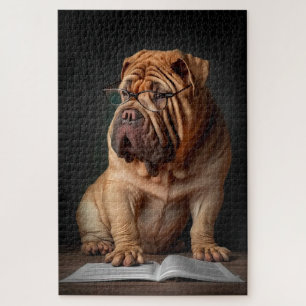 Puzzle Perro inteligente Shar Pei con diseño de libros