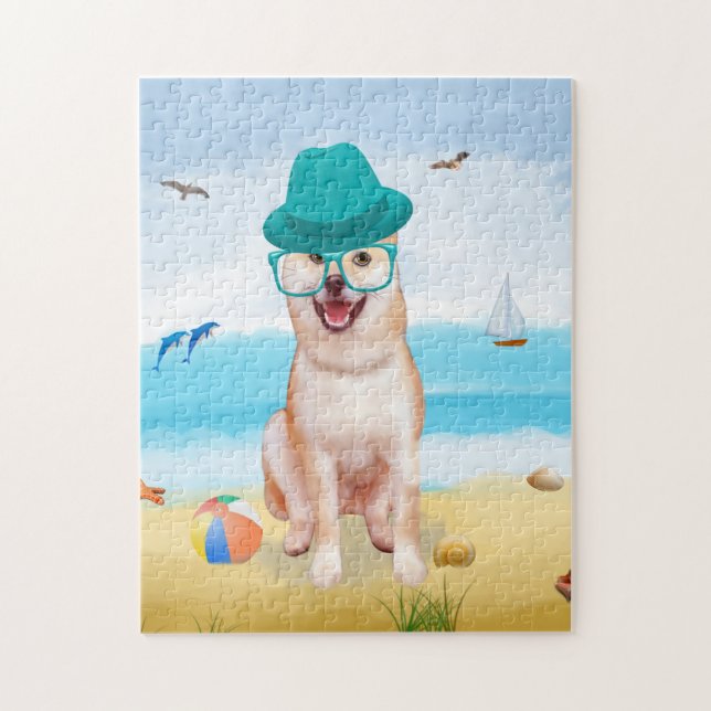 Puzzle Perro Inu Shiba en la playa (Vertical)
