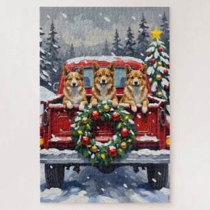 Puzzle Perro Japonés Chin Camión Rojo Navidad Fiesta
