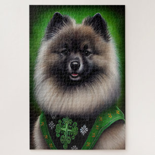 Puzzle Perro Keeshond con vestido de San Patricio