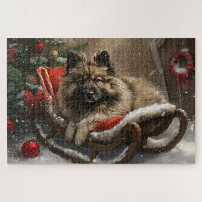 Puzzle perro keeshond Navidad festiva (Horizontal)