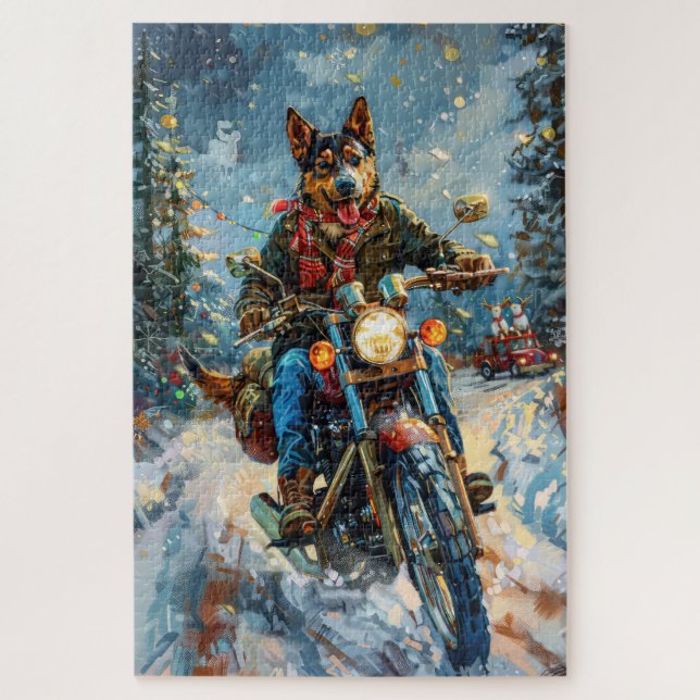 Puzzle Perro Kelpie Australiano Montando Motocicleta Navi (Vertical)