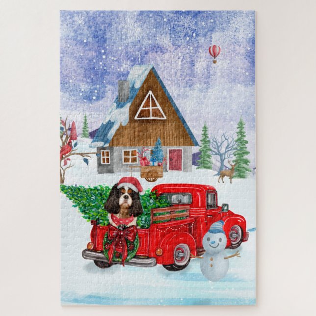 Puzzle Perro King Cavalier en camión de entrega de Navida (Vertical)
