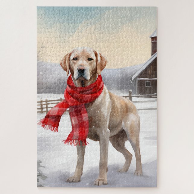 Puzzle Perro Labrador en Navidad con Nieve (Vertical)