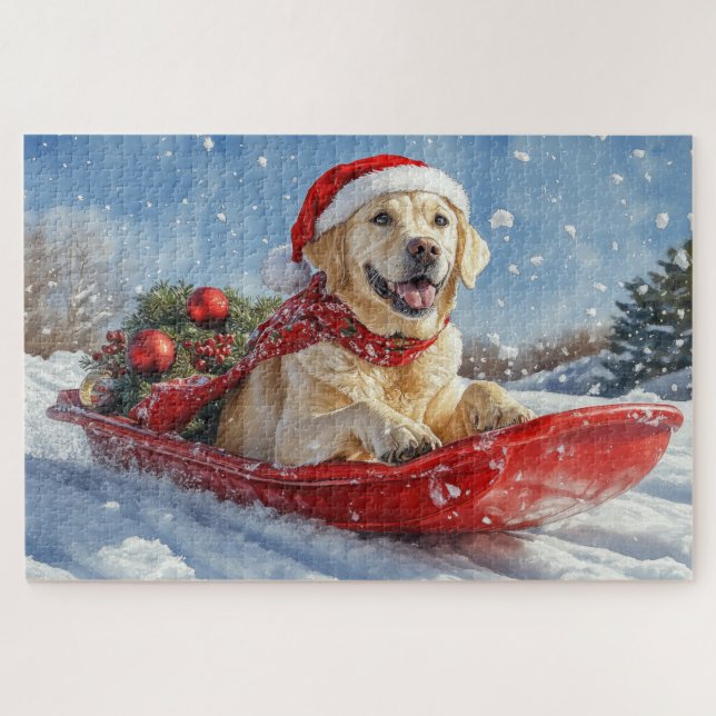 Puzzle Perro Labrador en Trineo Deja que Nieve Navidad (Horizontal)