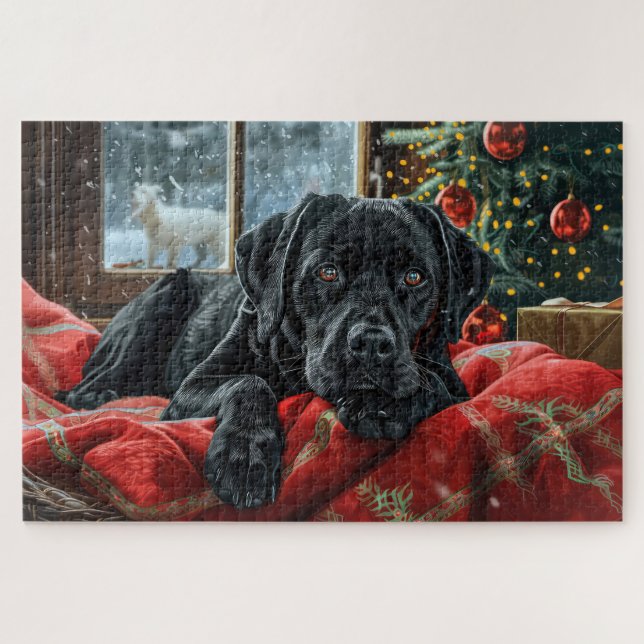 Puzzle Perro Labrador Negro Navidad Festiva (Horizontal)