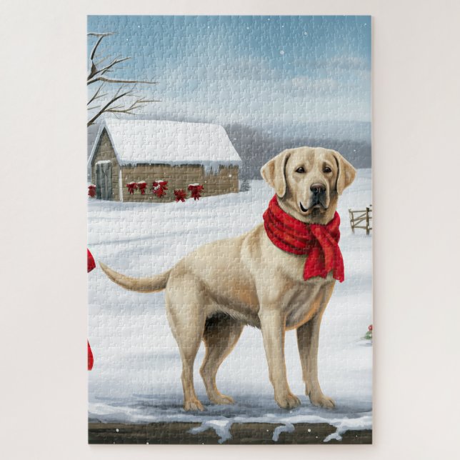 Puzzle Perro Labrador Retriever en la Nieve Navidad (Vertical)