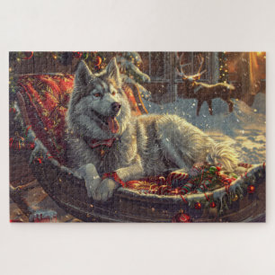 Puzzle Perro Laponia Finlandés Fiesta Navideña