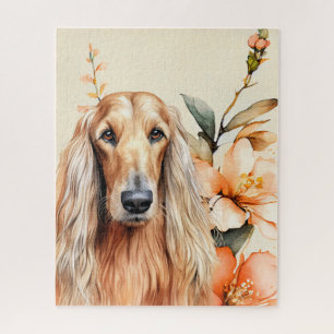 Puzzle Perro Lebrel Afgano y Lirios de Melocotón