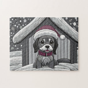 Puzzle Perro lindo con Papá Noel en Nieve