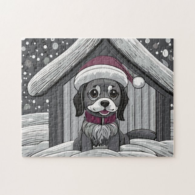 Puzzle Perro lindo con Papá Noel en Nieve (Horizontal)