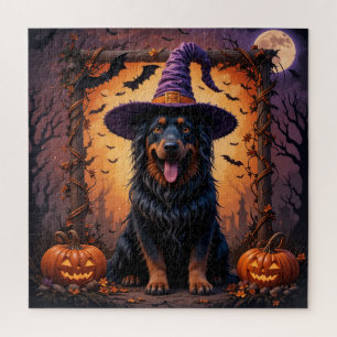 Puzzle Perro Lindo con Sombrero de Bruja Rodeado de Calab