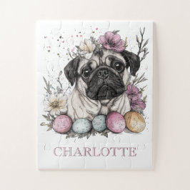 Puzzle Perro lindo de pug de Pascua