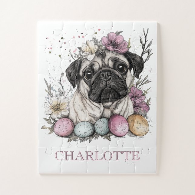 Puzzle Perro lindo de pug de Pascua (Vertical)