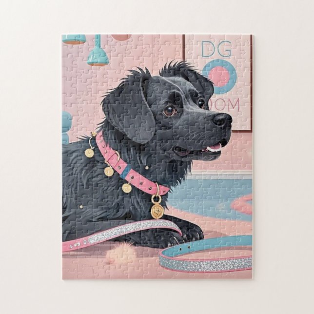 Puzzle Perro lindo perro rosa azul bling mamá (Vertical)