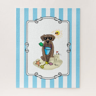 Puzzle Perro lindo verano playa Chocolate Labrador Recupe