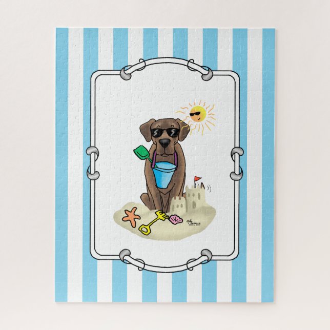 Puzzle Perro lindo verano playa Chocolate Labrador Recupe (Vertical)