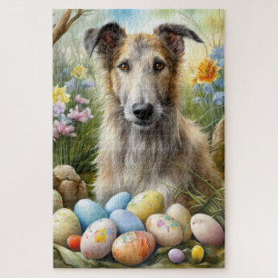 Puzzle Perro lobo con festividad de huevos de Pascua