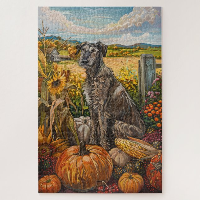 Puzzle Perro lobo sabueso Cosecha de otoño Día de Acción  (Vertical)