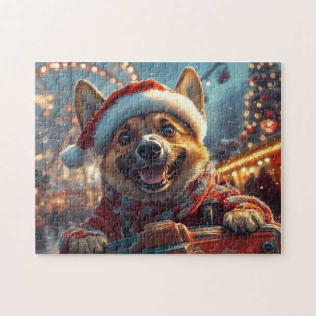 Puzzle Perro Malinois Belga Montaña Rusa Navidad  (Horizontal)