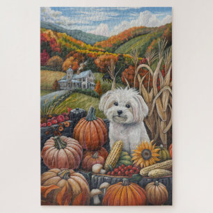 Puzzle Perro Maltés Cosecha de Otoño Día de Acción de Gra