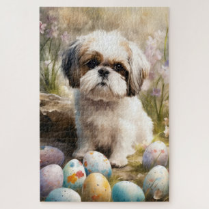 Puzzle Perro malti tzu con festividad de huevos de Pascua