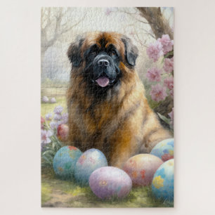 Puzzle Perro Mastín Tibetano con huevos de Pascua Fiesta 
