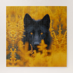 Puzzle Perro negro con ojos de oro asombrosos