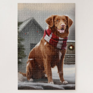 Puzzle Perro Nova Scotia Duck Toller en Navidad con nieve