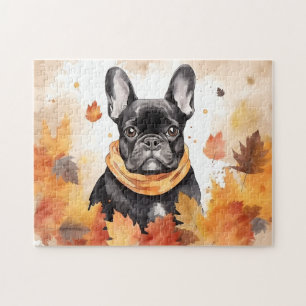 Puzzle Perro/otoño/otoño de Bulldog francés lindo
