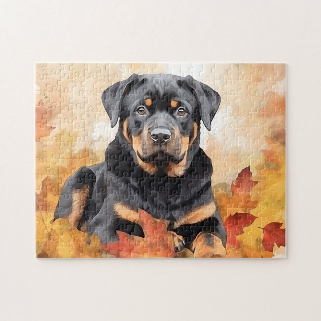 Puzzle Perro/otoño/otoño/otoño de un Rottweiler de corte (Horizontal)