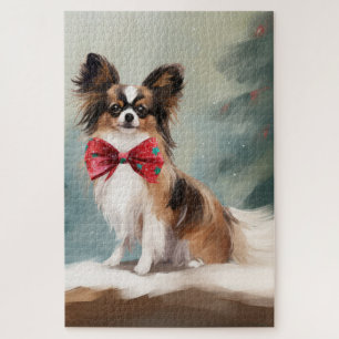 Puzzle Perro Papillon en Navidades de nieve
